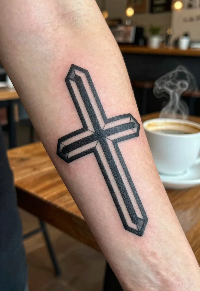 14 Cross Stencil Tattoo Ideas With Timeless Meaning - 1. Geometric Cross Stencil Tattoo 1
