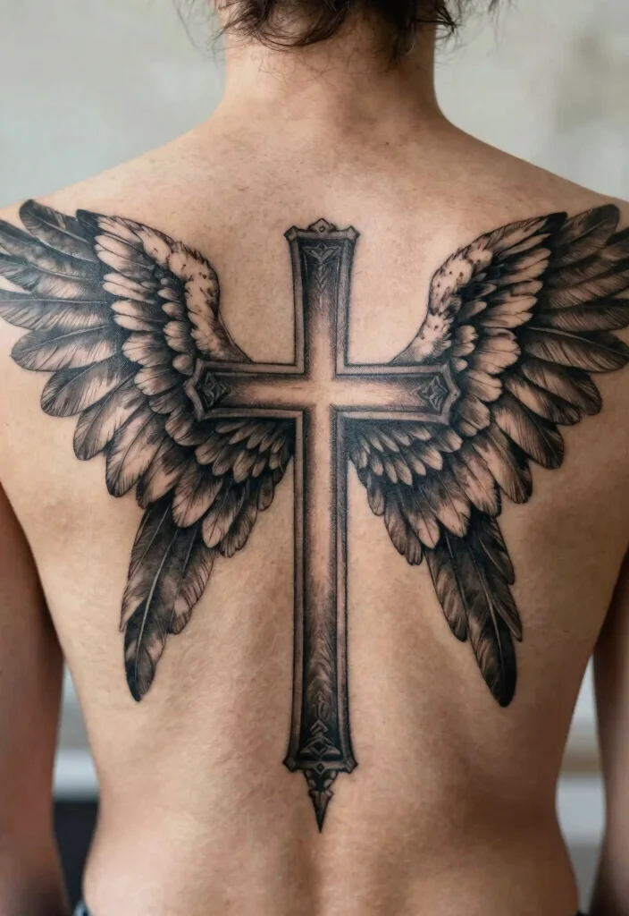 14 Cross Stencil Tattoo Ideas With Timeless Meaning - 12. Cross with Wings 1