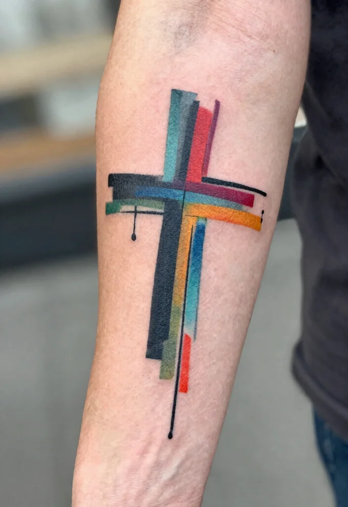 14 Cross Stencil Tattoo Ideas With Timeless Meaning - 14. Abstract Cross Stencil Tattoo 1