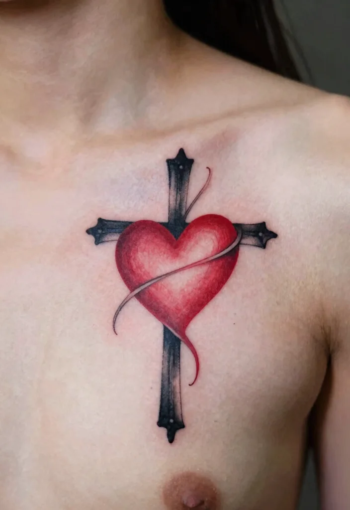 14 Cross Stencil Tattoo Ideas With Timeless Meaning - 5. Cross with Heart 1