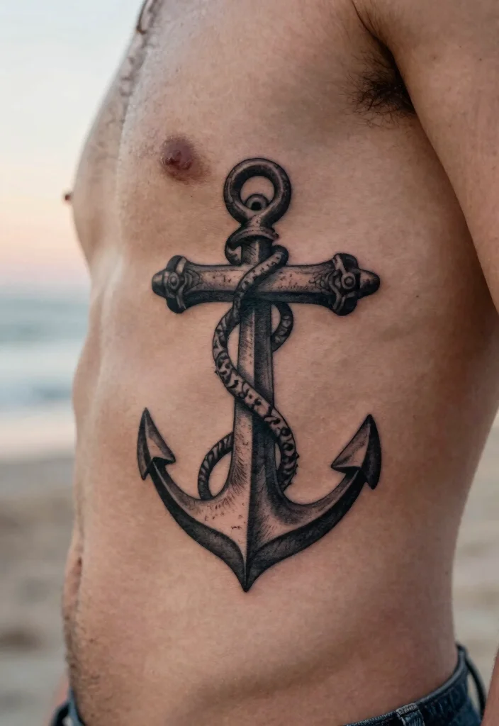 14 Cross Stencil Tattoo Ideas With Timeless Meaning - 9. Cross with Anchor 1