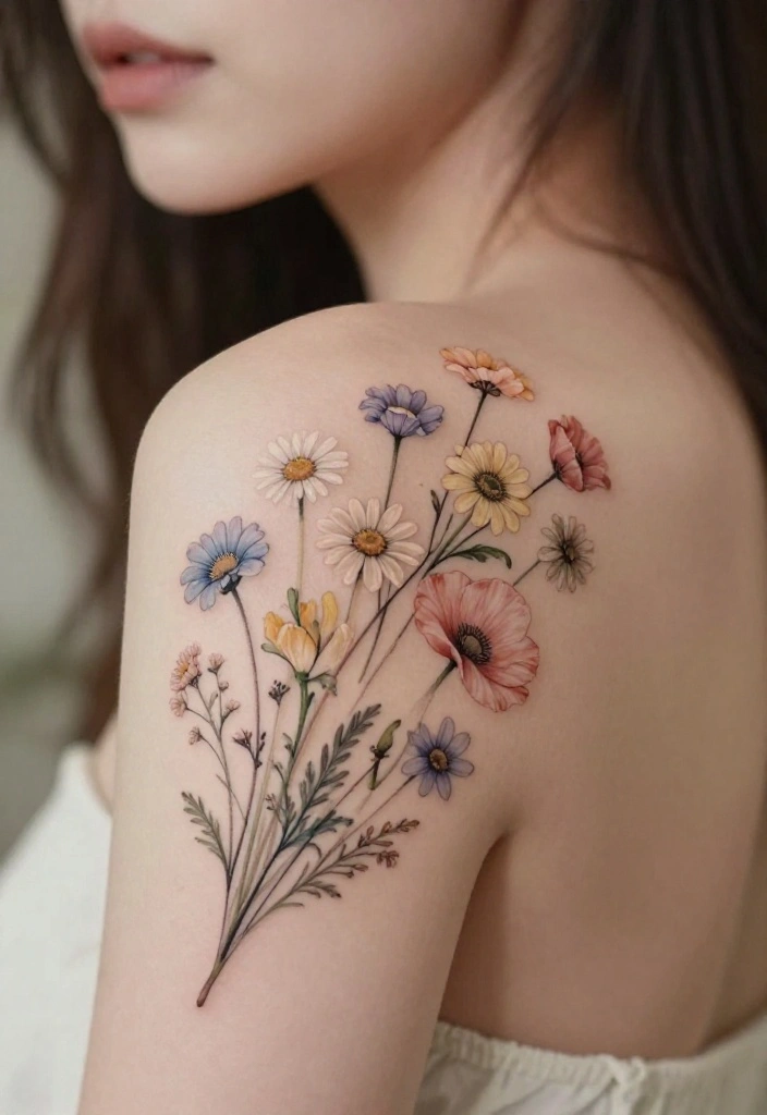 14 Flower Flash Tattoo Ideas With Soft Detail - 1. Whimsical Wildflowers 1