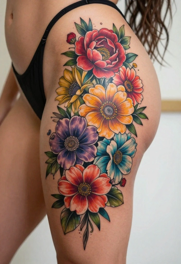 14 Flower Flash Tattoo Ideas With Soft Detail - 11. Mixed Blooms 1
