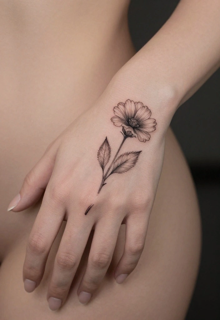14 Flower Flash Tattoo Ideas With Soft Detail - 13. Single Stem Flower 1