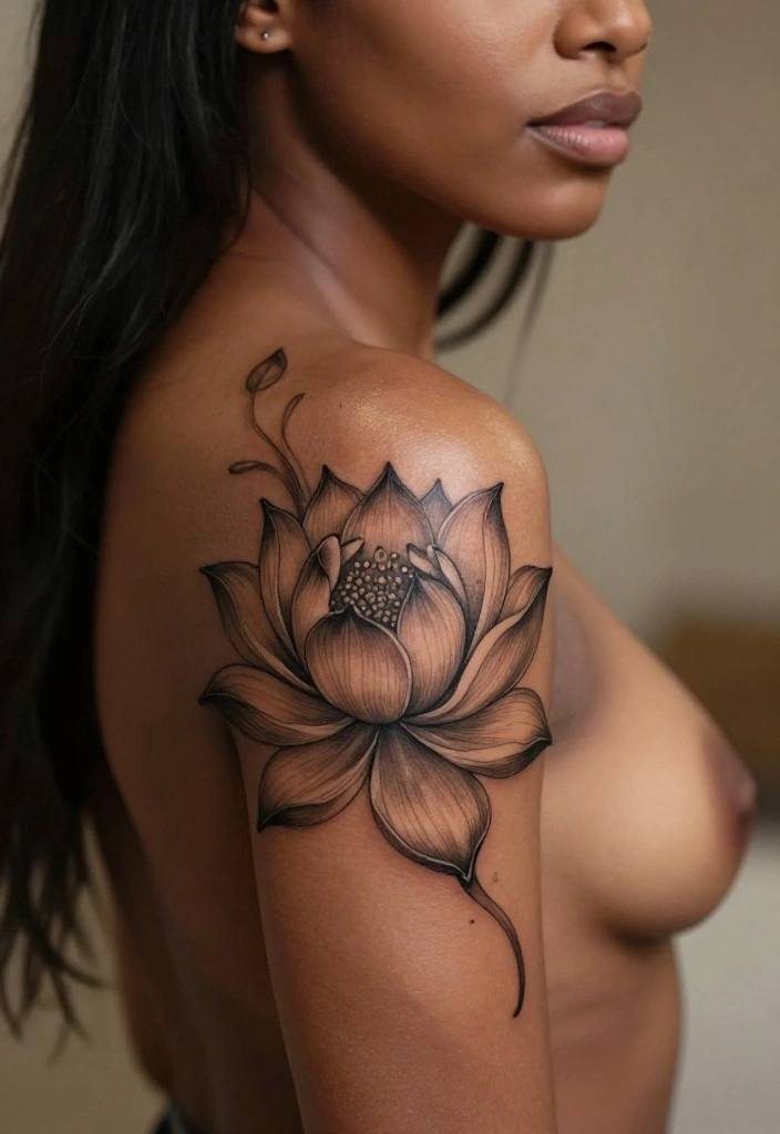 14 Flower Flash Tattoo Ideas With Soft Detail - 4. Elegant Lotus 1