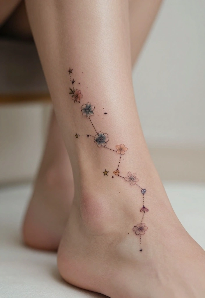 14 Flower Flash Tattoo Ideas With Soft Detail - 5. Tiny Flower Constellations 1