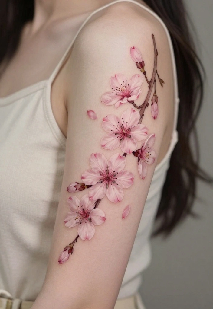 14 Flower Flash Tattoo Ideas With Soft Detail - 6. Delicate Cherry Blossom 1