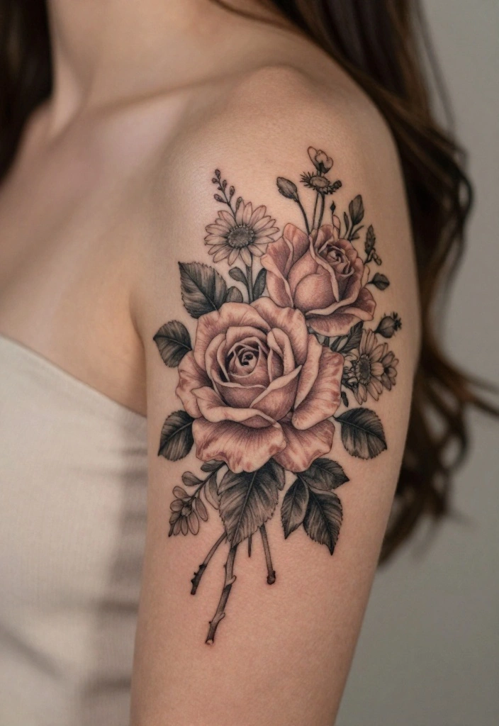 14 Flower Flash Tattoo Ideas With Soft Detail - 8. Vintage Floral Bouquet 1