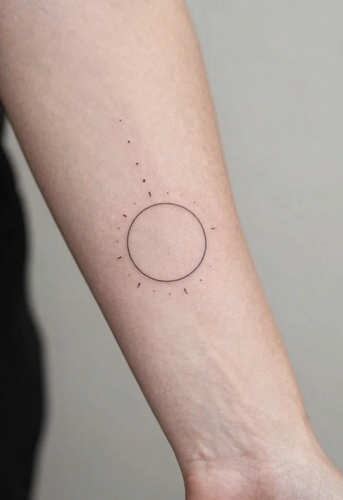 14 Half Sun Tattoo 2026 Trending Ideas With Minimal Style - 10. Minimalist Half Sun with Dots 1