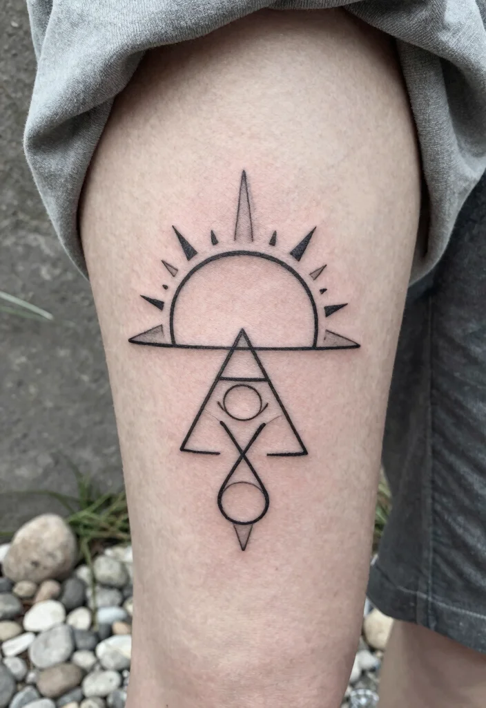 14 Half Sun Tattoo 2026 Trending Ideas With Minimal Style - 4. Geometric Half Sun 1