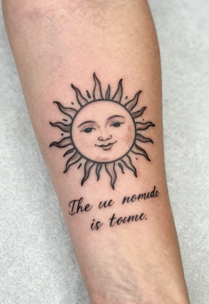 14 Half Sun Tattoo 2026 Trending Ideas With Minimal Style - 9. Half Sun with a Quote 1