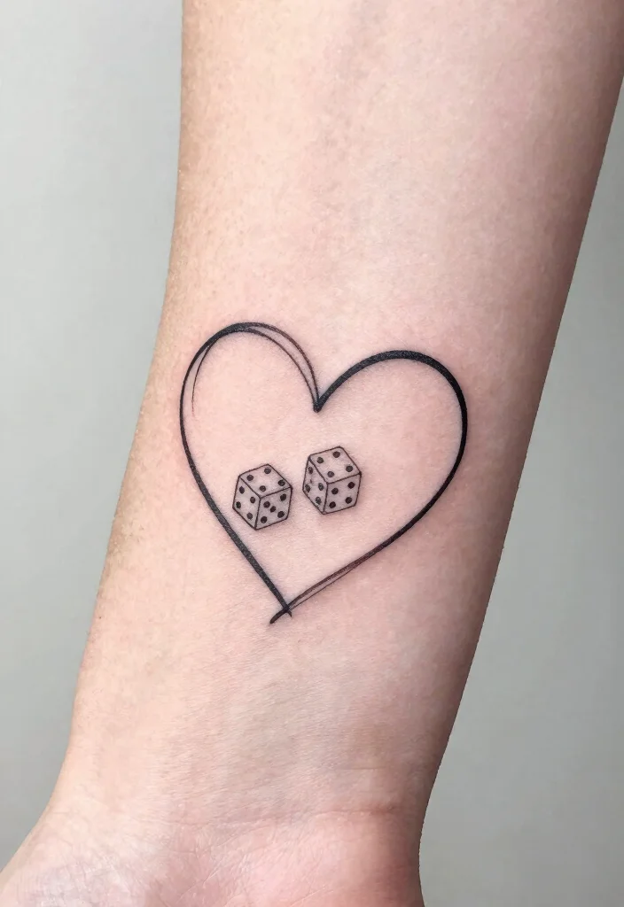 14 Heart Dice Tattoo Ideas With Playful Vibes - 3. Minimalist Heart Dice 1