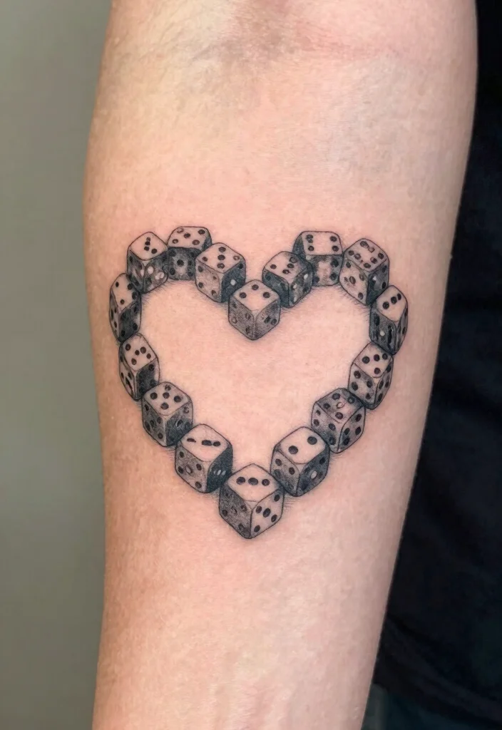 14 Heart Dice Tattoo Ideas With Playful Vibes - 7. Dice as Heart's Core 1