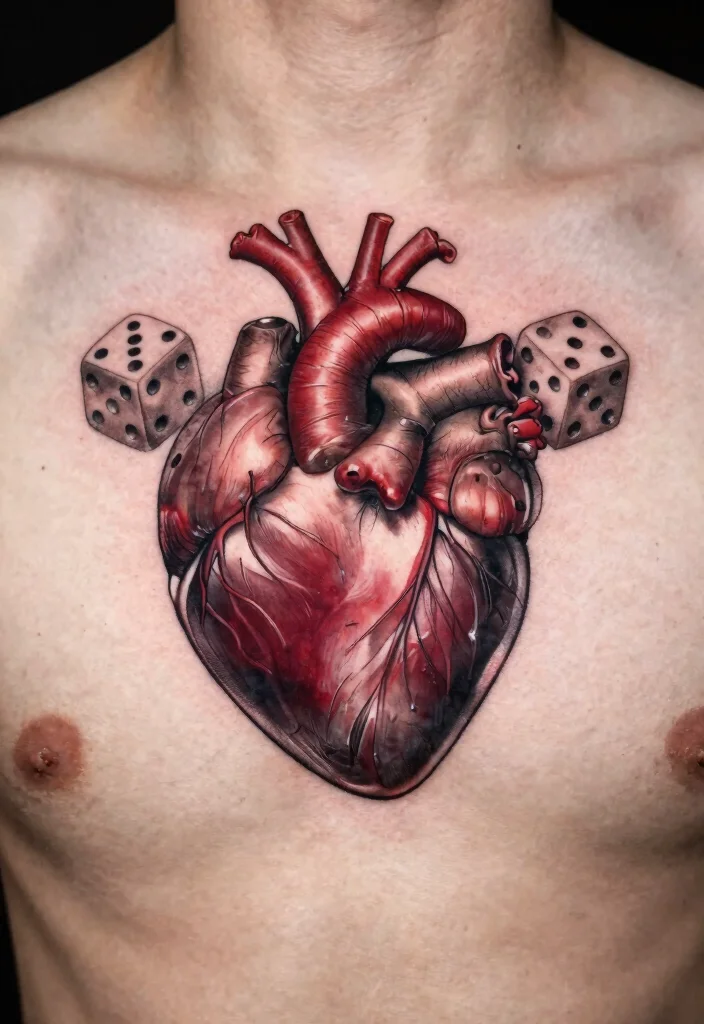 14 Heart Dice Tattoo Ideas With Playful Vibes - 8. 3D Heart Dice Tattoos 1