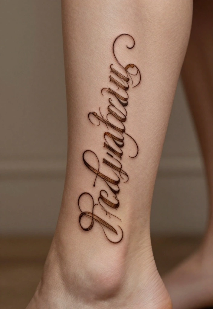 14 Henna Ankle Tattoo Ideas With Delicate Patterns - 10. Elegant Script 1