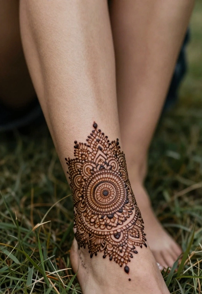 14 Henna Ankle Tattoo Ideas With Delicate Patterns - 3. Mandala-Inspired Designs 1