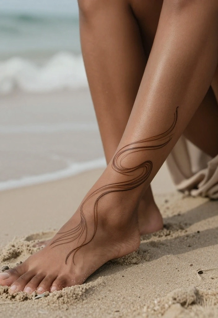 14 Henna Ankle Tattoo Ideas With Delicate Patterns - 4. Minimalist Waves 1