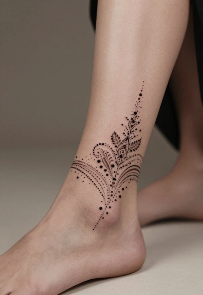14 Henna Ankle Tattoo Ideas With Delicate Patterns - 5. Dainty Dot Work 1