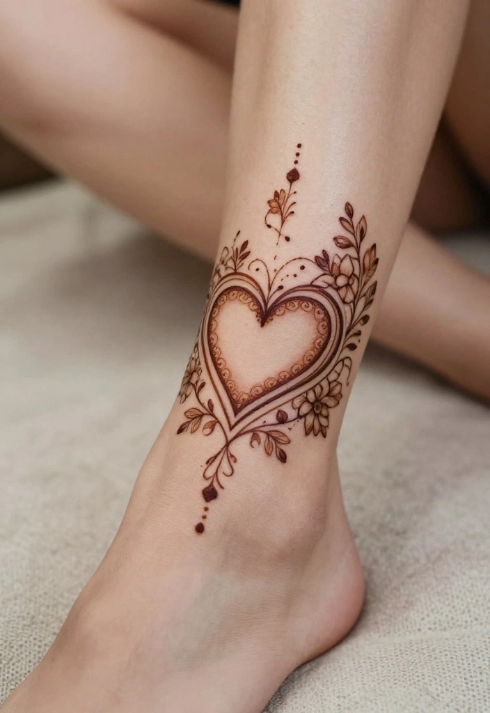 14 Henna Ankle Tattoo Ideas With Delicate Patterns - 7. Intertwined Hearts 1