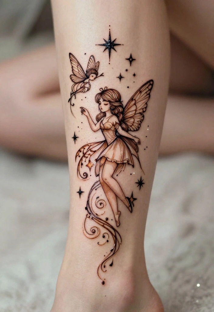 14 Henna Ankle Tattoo Ideas With Delicate Patterns - 8. Whimsical Fairy Designs 1