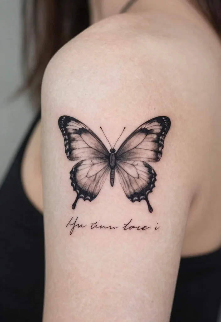 14 Tattoo Ideas Butterfly Arm Designs That Feel Delicate - 11. Butterfly with Quote 1