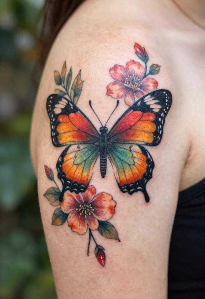 14 Tattoo Ideas Butterfly Arm Designs That Feel Delicate - 5. Floral Butterfly Combination 1