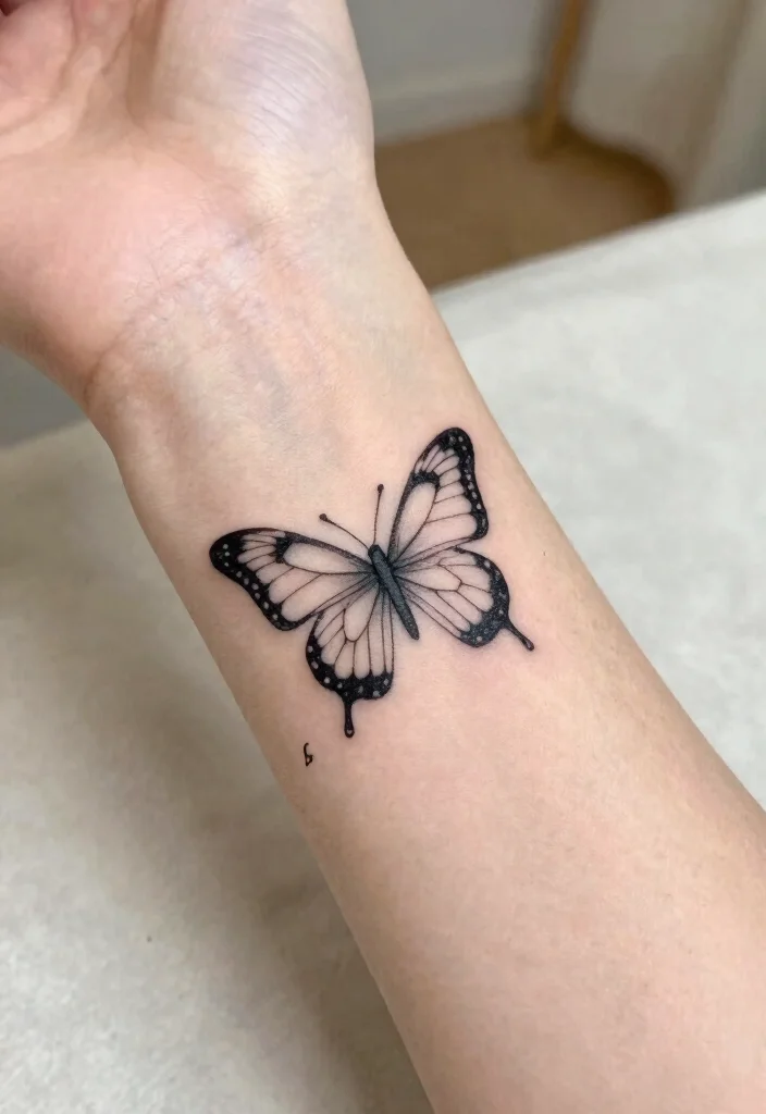14 Tattoo Ideas Butterfly Arm Designs That Feel Delicate - 8. Minimalist Butterfly with Initials 1