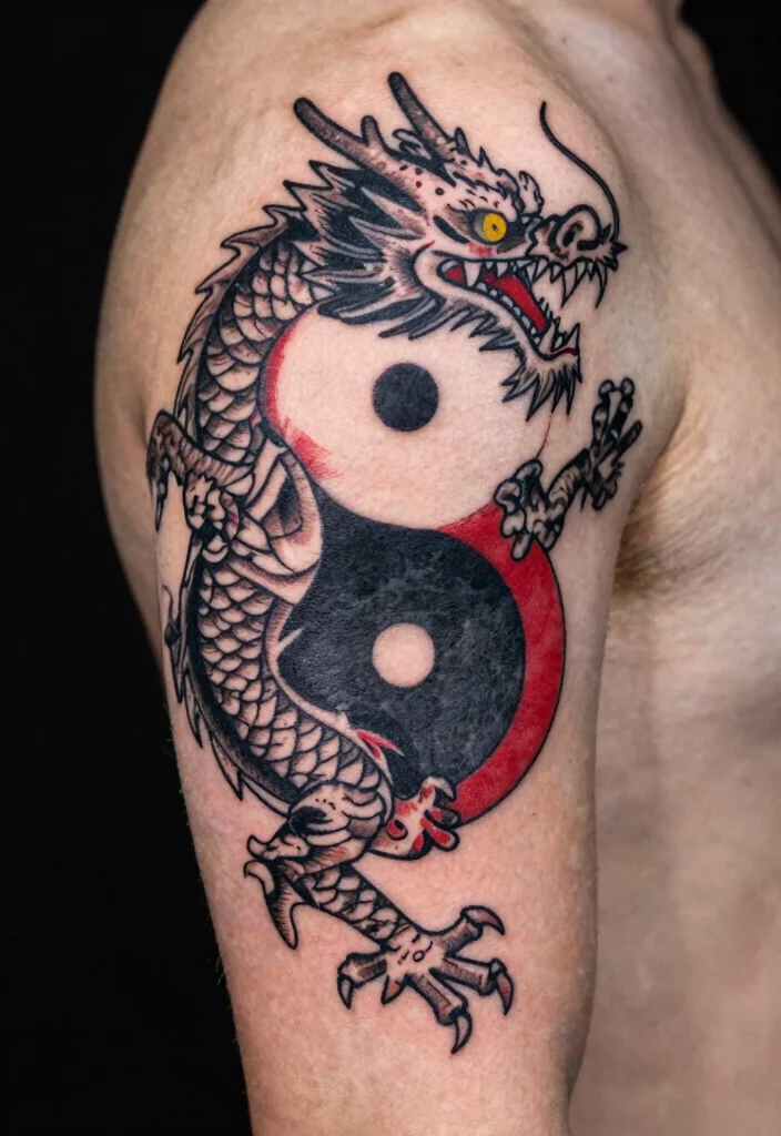 14 Yin Yang Dragon Tattoo Ideas With Balanced Power - 1. The Classic Yin Yang Dragon 1
