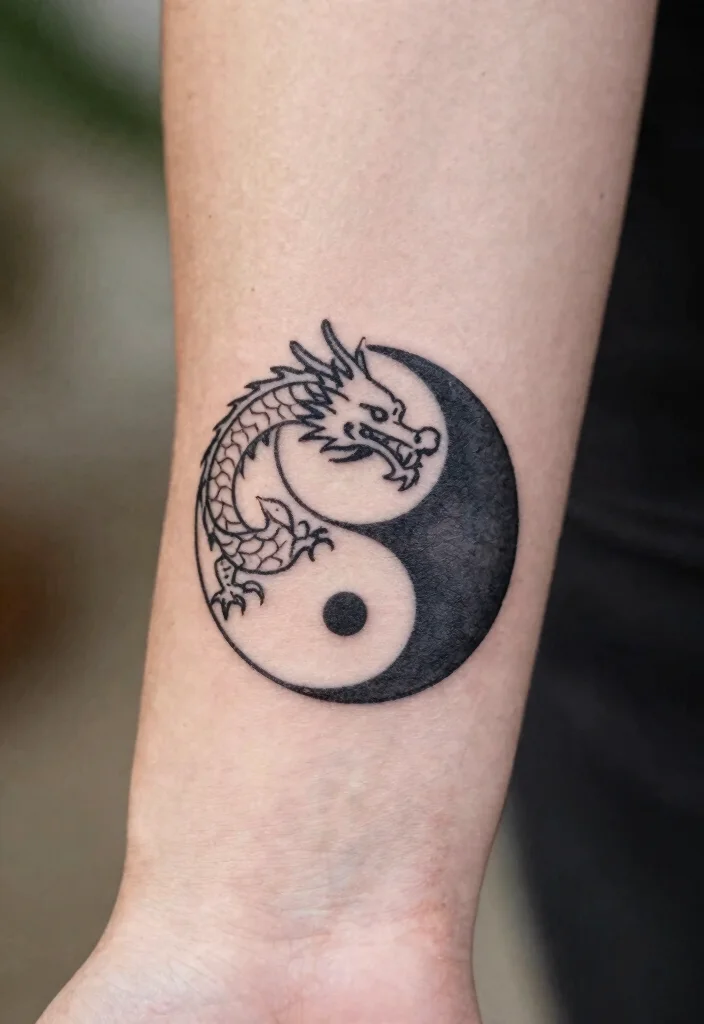 14 Yin Yang Dragon Tattoo Ideas With Balanced Power - 2. Minimalist Yin Yang Dragon 1