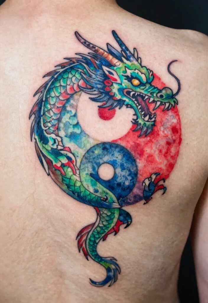 14 Yin Yang Dragon Tattoo Ideas With Balanced Power - 3. Watercolor Yin Yang Dragon 1