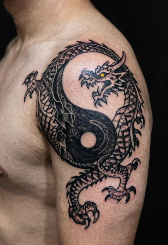 14 Yin Yang Dragon Tattoo Ideas With Balanced Power - 4. Tribal Yin Yang Dragon 1