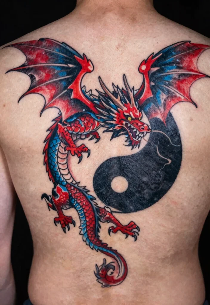 14 Yin Yang Dragon Tattoo Ideas With Balanced Power - 5. Yin Yang Dragon in Flight 1