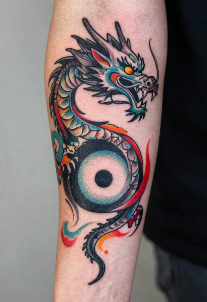 14 Yin Yang Dragon Tattoo Ideas With Balanced Power - 8. Abstract Yin Yang Dragon Design 1