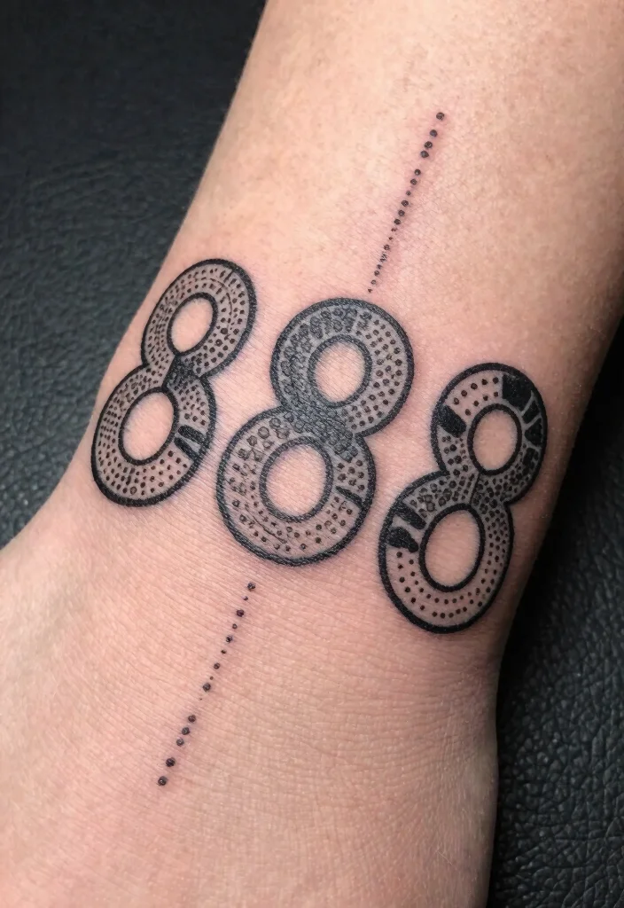 15 888 Angel Number Tattoo Ideas With Spiritual Meaning - 14. 888 with Dots and Lines 1