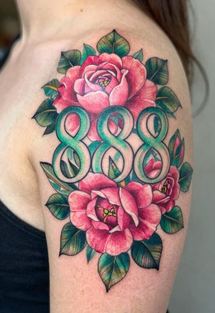 15 888 Angel Number Tattoo Ideas With Spiritual Meaning - 2. Floral 888 Design 1