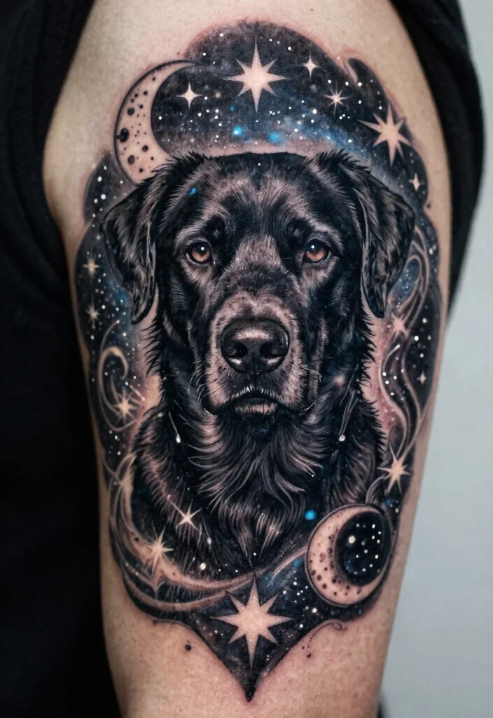 15 Black Dog Tattoo Ideas With Loyal Symbolism - 1. Celestial Canine 1
