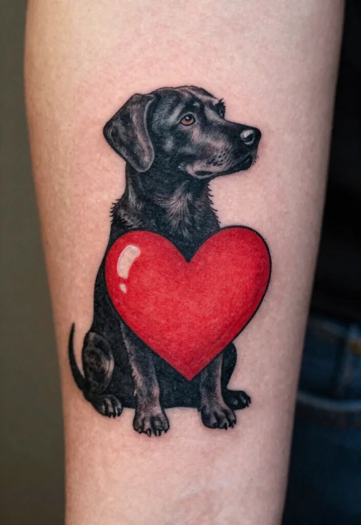 15 Black Dog Tattoo Ideas With Loyal Symbolism - 11. Black Dog and Heart 1