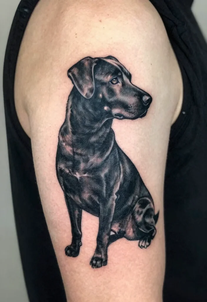 15 Black Dog Tattoo Ideas With Loyal Symbolism - 12. Side Profile Black Dog 1