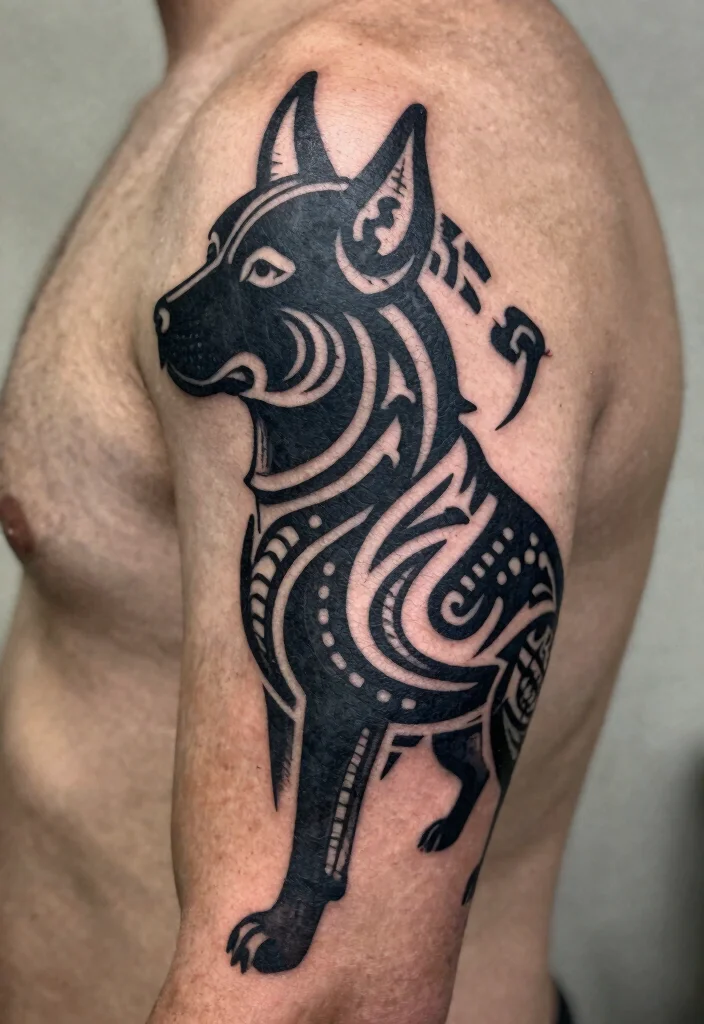 15 Black Dog Tattoo Ideas With Loyal Symbolism - 2. Tribal Black Dog 1