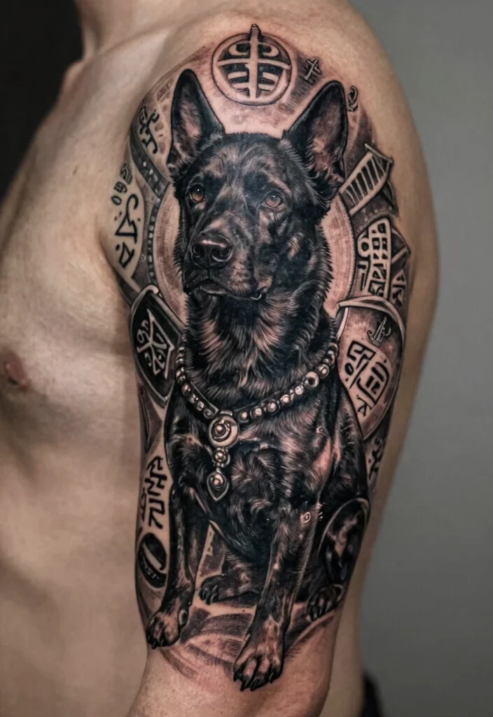 15 Black Dog Tattoo Ideas With Loyal Symbolism - 4. Mythical Guardian 1