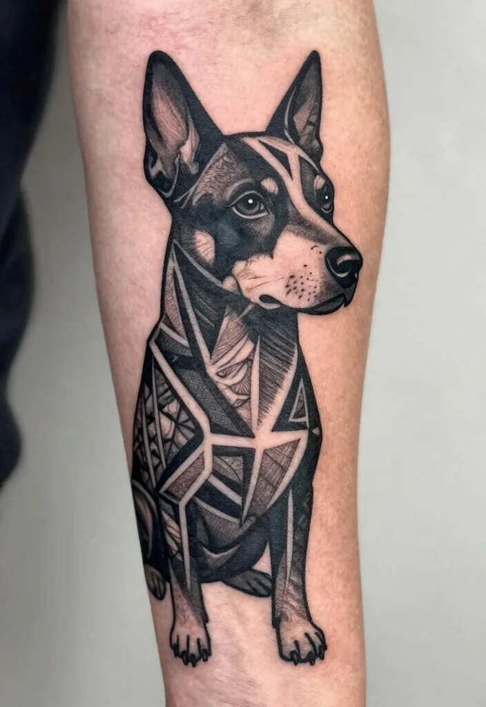 15 Black Dog Tattoo Ideas With Loyal Symbolism - 6. Geometric Black Dog 1
