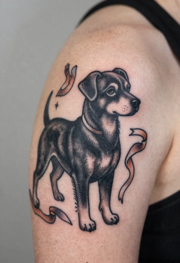 15 Black Dog Tattoo Ideas With Loyal Symbolism - 9. Vintage Black Dog 1