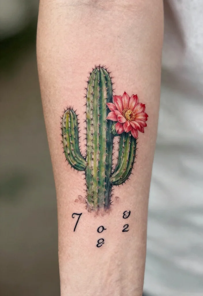 15 Cactus Flower Tattoo Ideas With Desert Charm - 12. Cactus Flower Tribute Tattoo 1