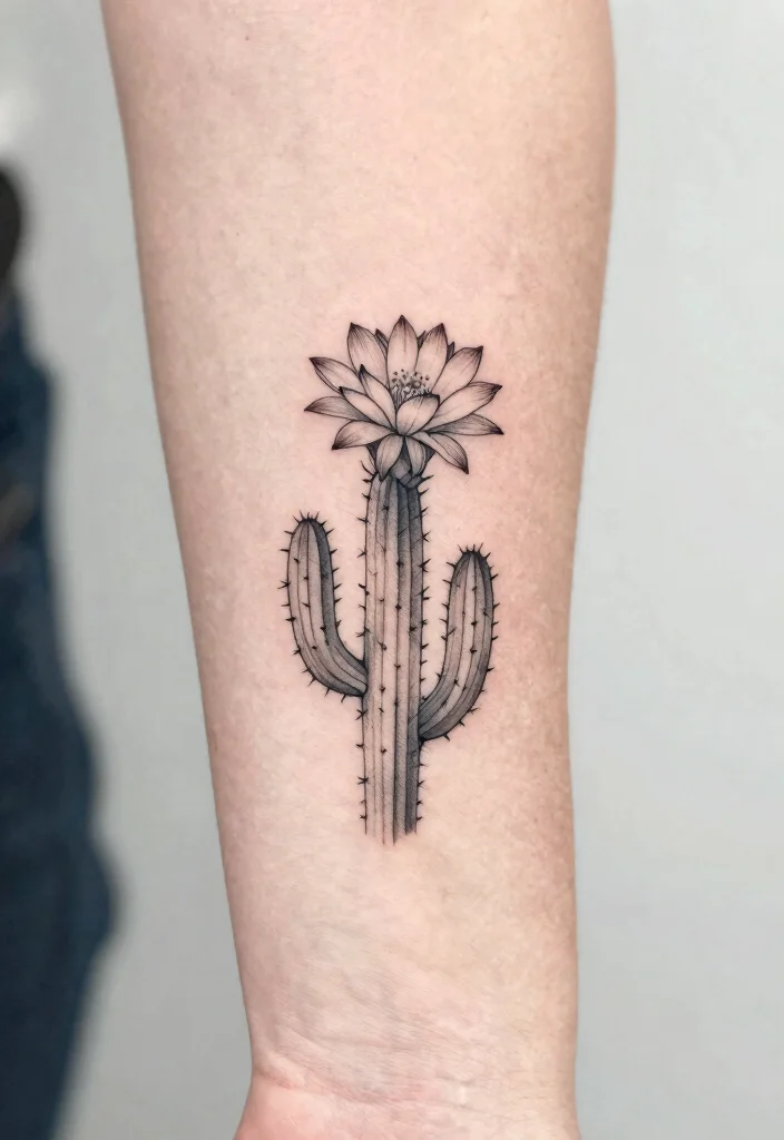 15 Cactus Flower Tattoo Ideas With Desert Charm - 2. Minimalistic Cactus Flower 1