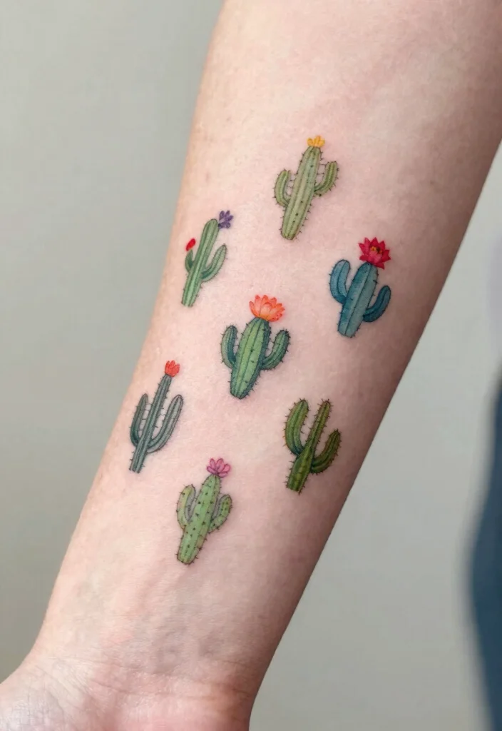 15 Cactus Flower Tattoo Ideas With Desert Charm - 6. Tiny Cactus Flower Accents 1