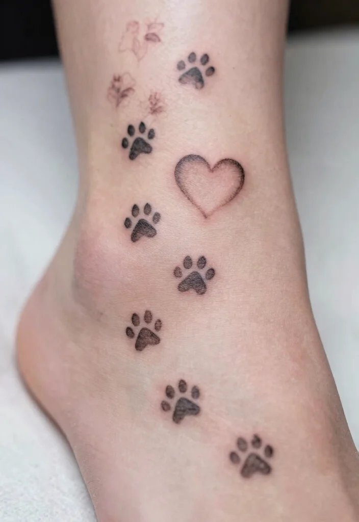 15 Dog Tattoo Memorial Ideas With Heartfelt Meaning - 13. Footprints and Pathway Tattoos 1
