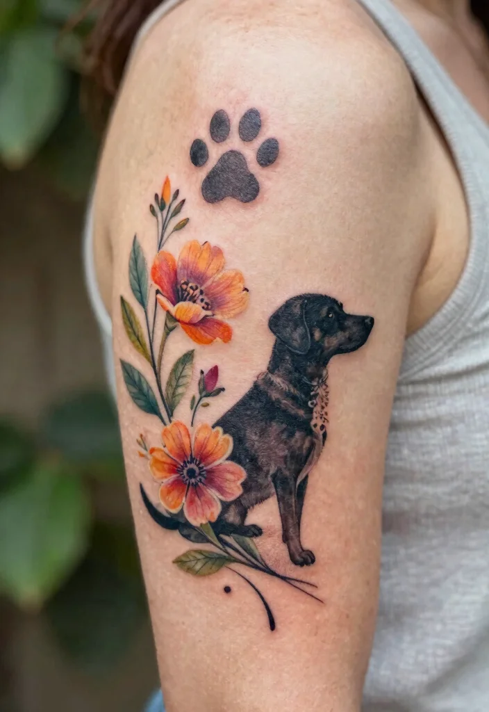 15 Dog Tattoo Memorial Ideas With Heartfelt Meaning - 15. Combining Multiple Elements 1