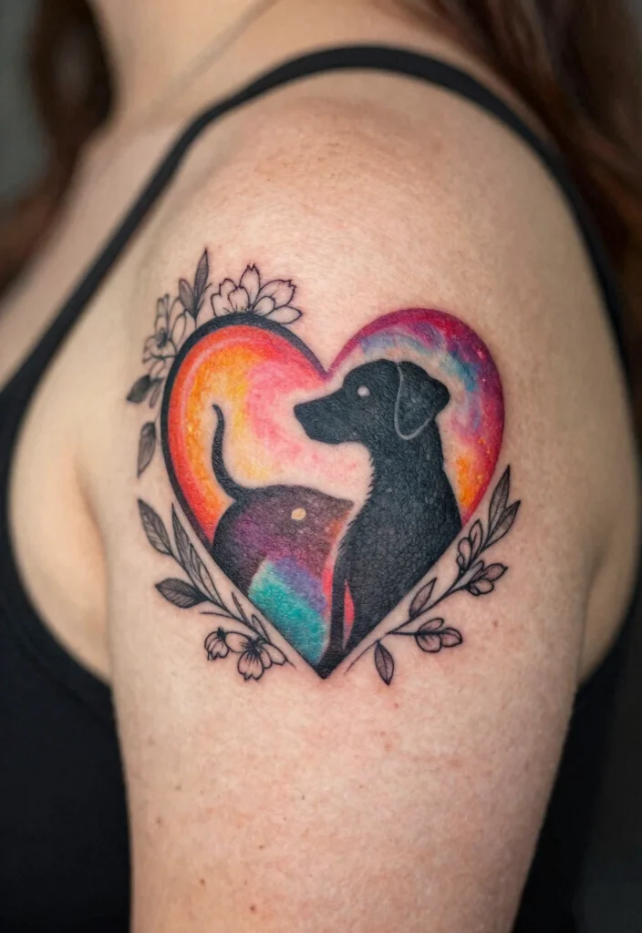 15 Dog Tattoo Memorial Ideas With Heartfelt Meaning - 3. Heart and Dog Silhouette Combination 1