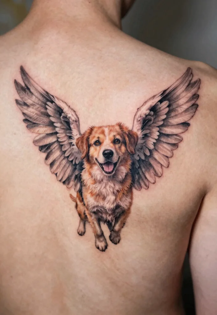 15 Dog Tattoo Memorial Ideas With Heartfelt Meaning - 4. Angel Wings with a Dog Image 1