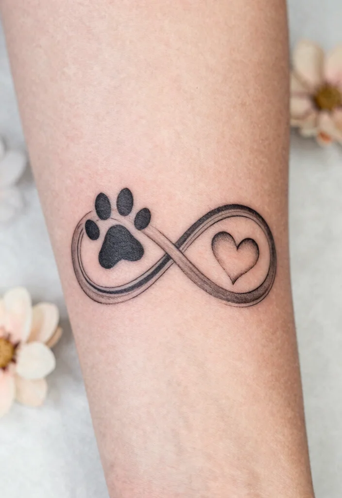 15 Dog Tattoo Memorial Ideas With Heartfelt Meaning - 5. Infinity Symbols with Dog Elements 1